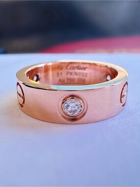 Cartier LOVE RING 3 DIAMONDS classic model 0.22CTW 18k rose gold size 51 full se